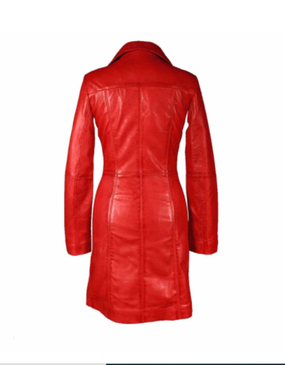 Ladies Red Leather Steampunk Style Trench Coat – T16-RED – Zaymen Leather